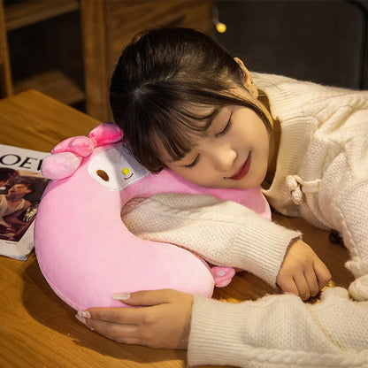 Kuromi My Melody Cinnamoroll Hello Kitty Pom Pom Purin Cute Soft Plush U-shaped Pillow Kawaii Plush Portable Pillow