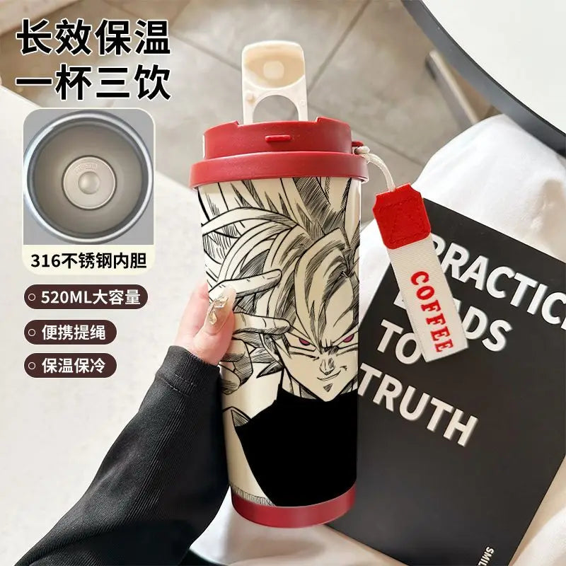 520ml Dragon Ball Thermos Cup Vegeta Water Bottle Son Goku Coffee Mug Large Capacity Drinking Bottle Kids Student Water Cup Gift