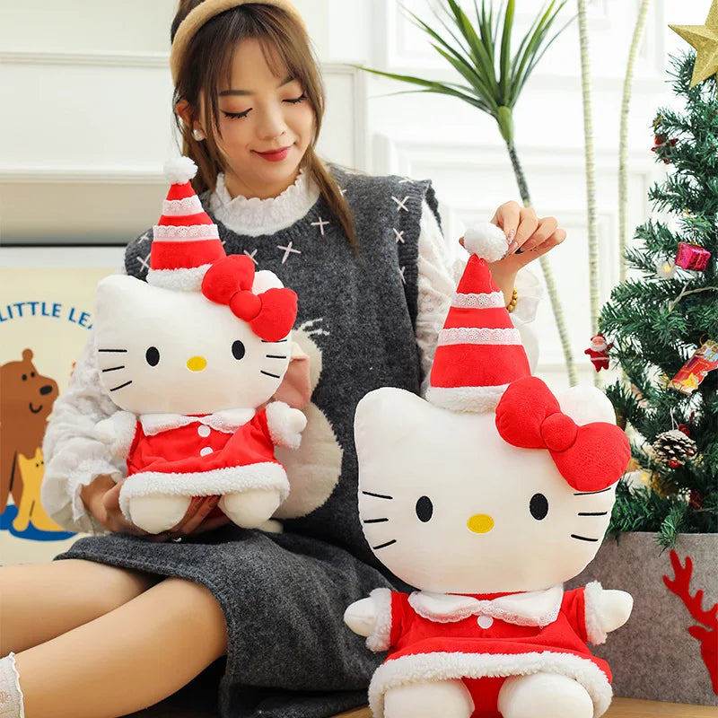 New Sanrio Hallo Kitty Plush Toy Doll Pillow Christmas Kt Cat Plush Toy Cute Hat Kitty Doll Katie Cat Pillow Girl Holiday Gifts