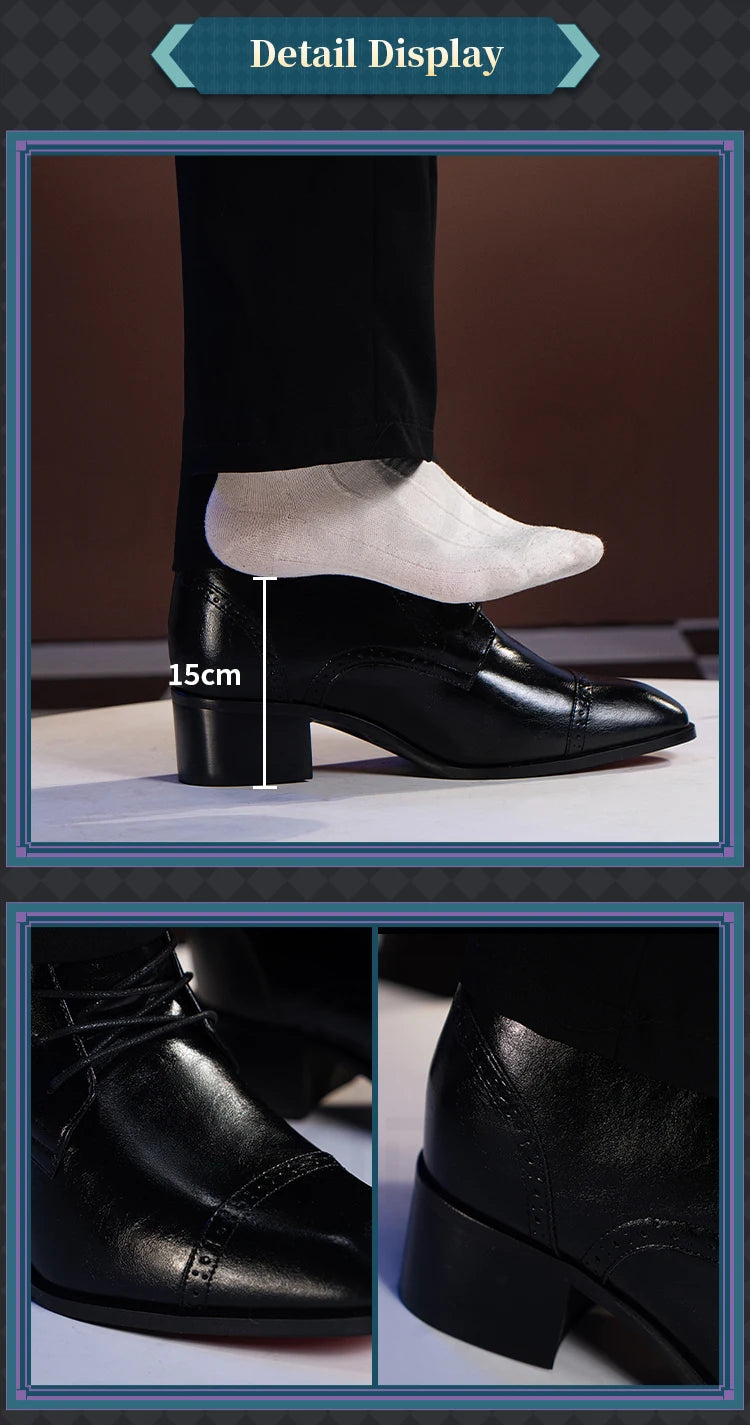 IN STOCK Men Women Cosplay Props 19cm Heightening Shoes DokiDoki Men Daily Black White 15cm Leather Shoes Halloween Cosplay