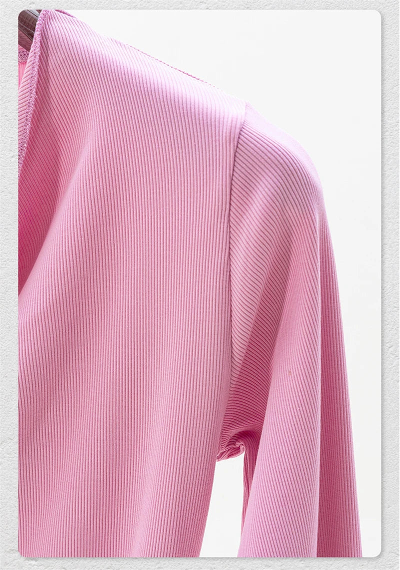 ZODF Retro Sexy Women Autumn Washed 275gsm T Shirt Ladies Girls Distressed Side Pleated Full Sleeve T-Shirts Tees HY1107