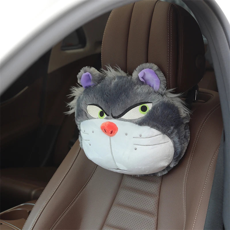 Disney Lucifer Cat Headrest Back Cushion For Car Seat Safety Belt Cover Huggable Pillow Stuffed Animal Grey Cat Plushies Gifts