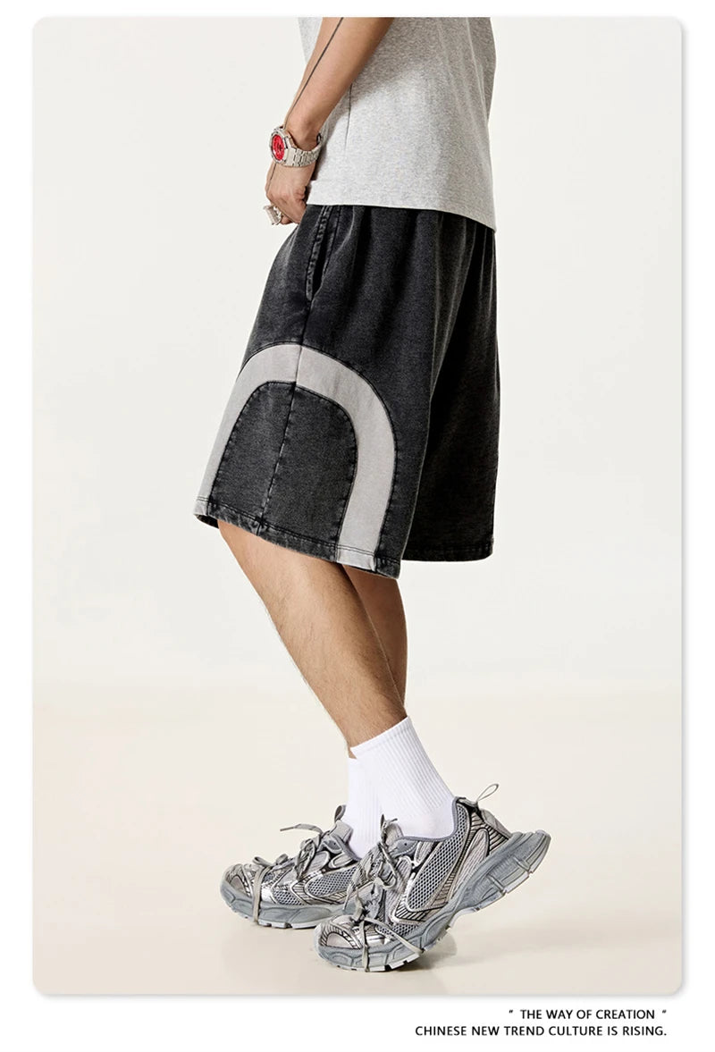 ZODF 2025 Summer Patchwork Washed Cotton Shorts For Men Unisex Retro Y2K High Street Distressed 330gsm Shorts Streetwears HY1057