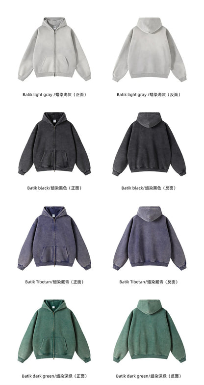 ZODF New Winter Men Batik Washed Zipper Hoodies Women Unisex Loose Thick Warm 360gsm Fleece Hooded Coat Sweatpants Set HY0713