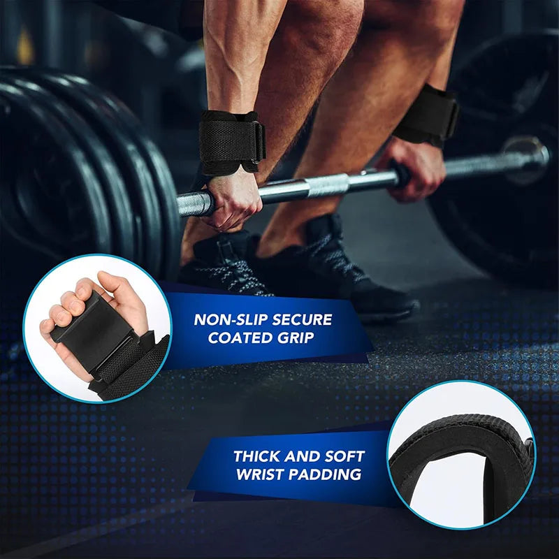 Weight Lifting Hook Grips with Adjustable Wrist Wraps for Gym Fitness Pull-Ups Powerlifting Gloves 1 Pair