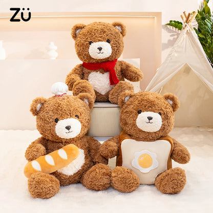 30-40cm New Arrival Kawaii Bear Cosplay Pastry Cook Plushies Soft Doll Red Scarf Cheese Bread Bear Stuffed Toy Birthday Gift