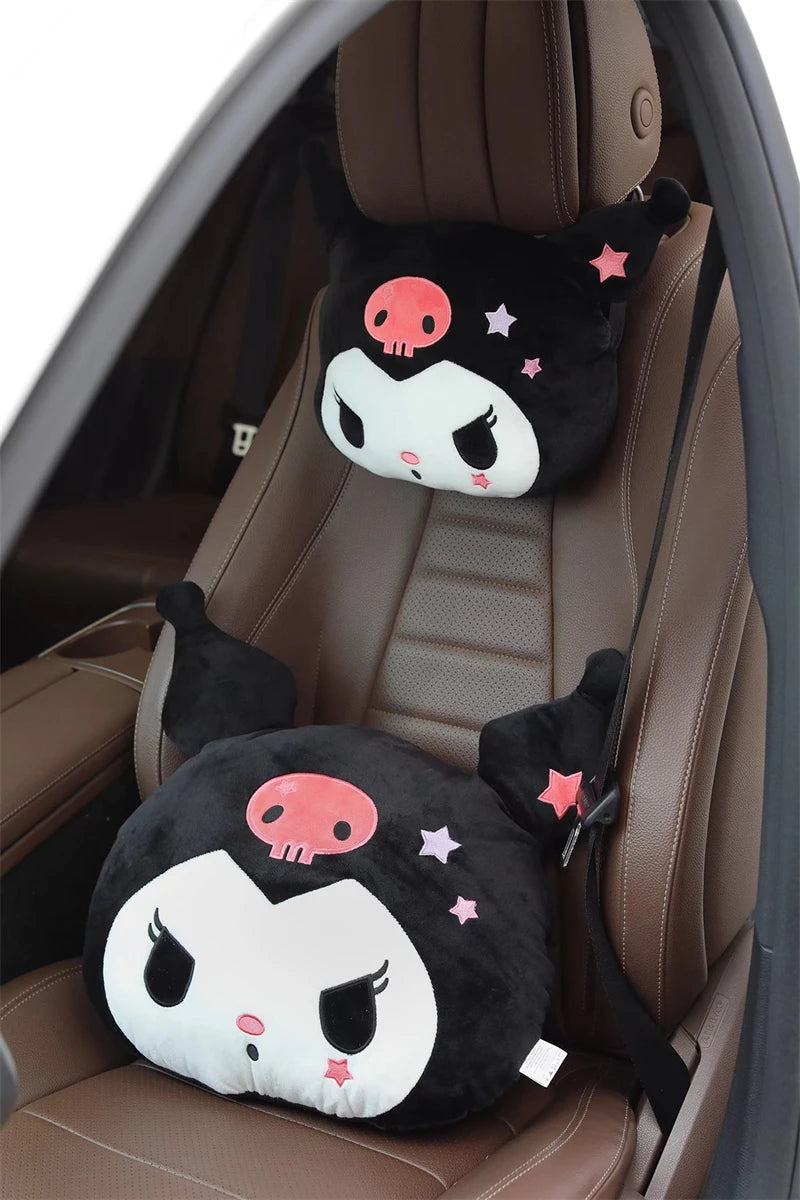 Kuromi My Melody Pillow Stuffed Anime Kuromi Car Headrest Safety Seat Belt Cover Cushion Cartoon Car Decoration Girl Gifts