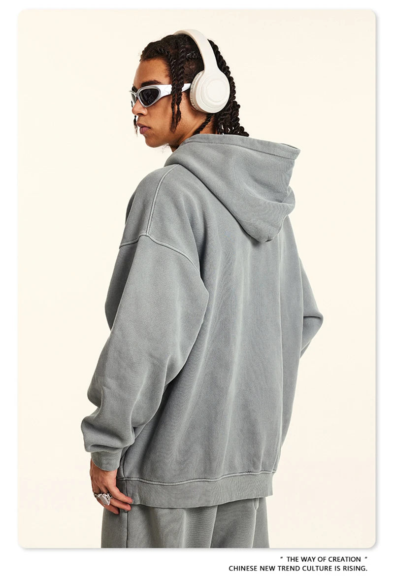 ZODF 2024 Winter Unisex Washed Fleece Hoodies 360gsm Warm Loose Retro Hooded Sweatshirts HY0870