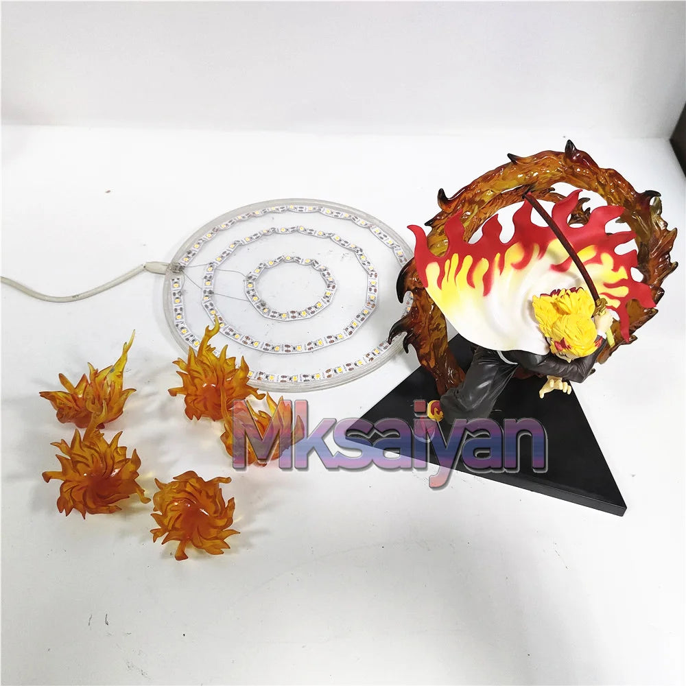 Demon Slayer Rengoku Kyoujurou Anime Figures Fire Led Scene DIY PVC Action Figure Toys Kimetsu no Yaiba Figurine Kids Doll 14cm