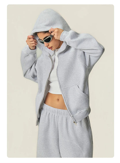 ZODF New Winter 350gsm Man Fleece Boxy Fit Zipper Hoodie Unisex Hip Hop Solid Warm Hooded Coat Brand Jackets HY0034