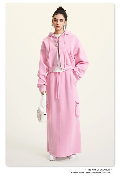 ZODF Retro 2025 Winter Women Short Zipper Hoodies Female Girls Loose 355gsm Thick Fleece Hooded Zip-up Coat Streetwears HY0448