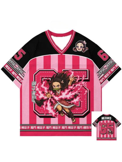 Demon Slayer Nezuko Kamado Anime Series Number 65 Jersey Oversize Kpop Baseball Hockey Outfit T-shirt Daily Unisex Tops Tees