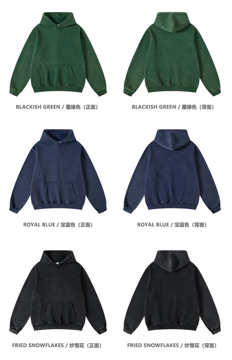 ZODF Winter Autum Men's Washed 400gsm Fleece Hoodies Unisex Couple Retro Oversized Ripped Hooded Sweatshirts Pullovers HY0652