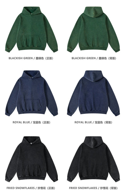 ZODF Winter Autum Men's Washed 400gsm Fleece Hoodies Unisex Couple Retro Oversized Ripped Hooded Sweatshirts Pullovers HY0652