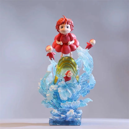 21cm Goldfish Hime On The Cliff Anime Figure Goldfish Hime Tripping Ponyo Statue Model With Light Collection Toy Desk Decor Gift