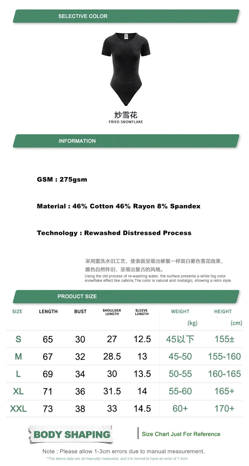 ZODF Hotsweet 2025 Women Washed Short Sleeve Bodysuits Sexy Girls Female 275gsm Slim Fit Distressed TEE Brand Tops HY1058