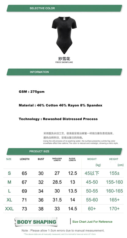 ZODF Hotsweet 2025 Women Washed Short Sleeve Bodysuits Sexy Girls Female 275gsm Slim Fit Distressed TEE Brand Tops HY1058