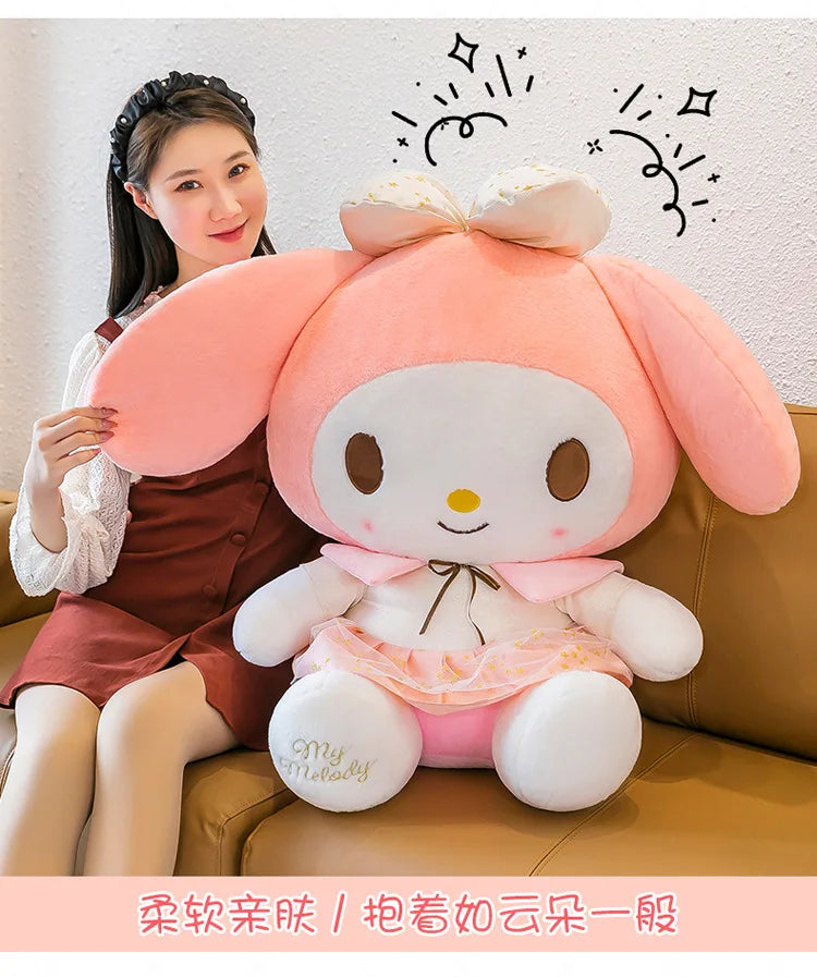 New White Gold Series Kuromi Plush Toy My Melody Sleeping Pillow Cute Stuffed Animal for Kids Birthday Christmas Gift for Girls