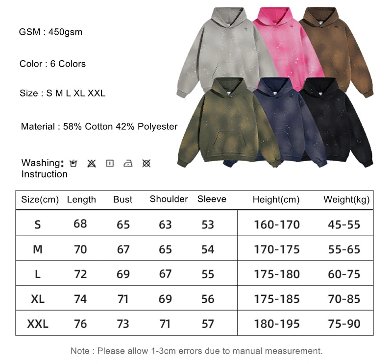 ZODF Autumn Winter Spray Dyeing Ink Splashing Hoodies For Men Unisex 450gsm Washed Oversized Knitted Hooded Pullovers HY0908