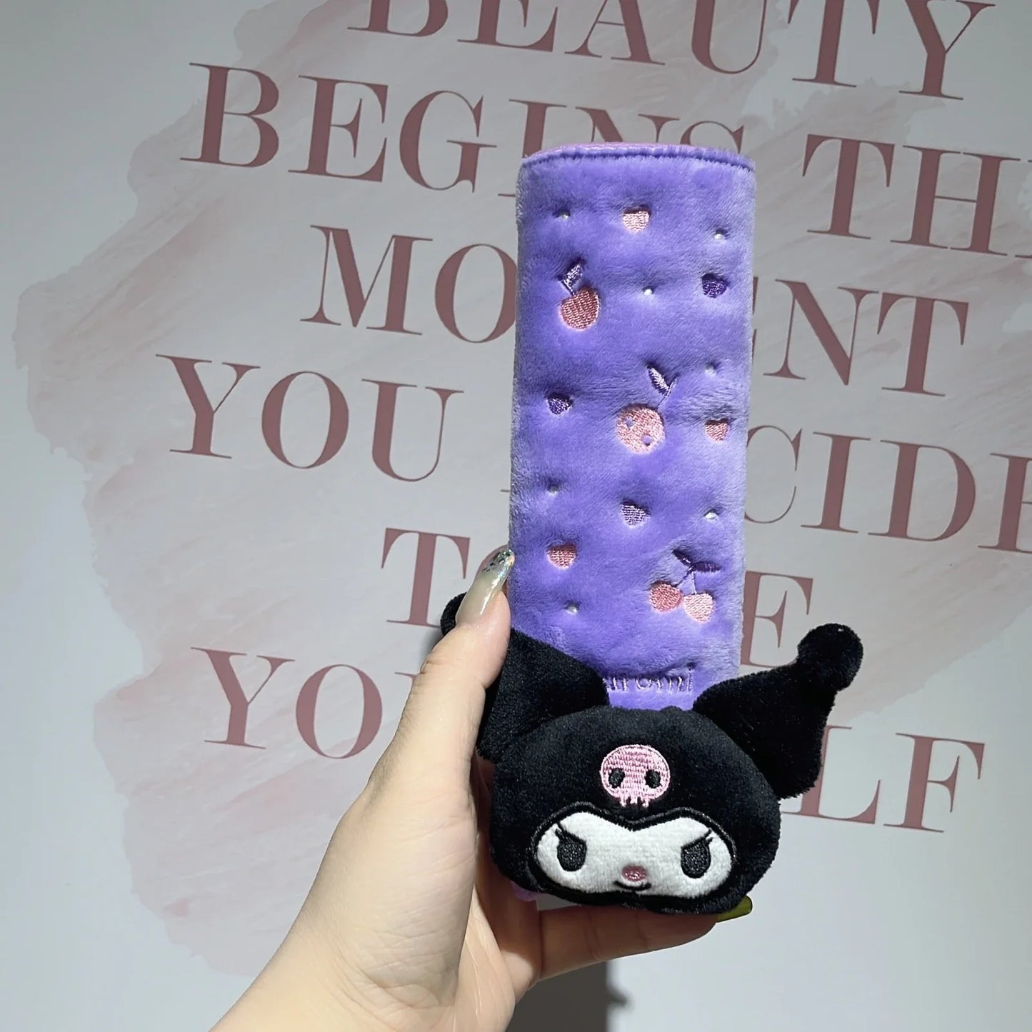 Kuromi My Melody Pillow Stuffed Anime Kuromi Car Headrest Safety Seat Belt Cover Cushion Cartoon Car Decoration Girl Gifts