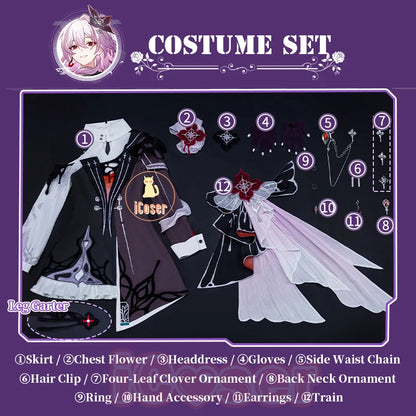 Honkai Star Rail Evernight March 7th Cosplay Costume Dress Headwear Mysterious Foreign Guest Halloween Party for Women iCoser
