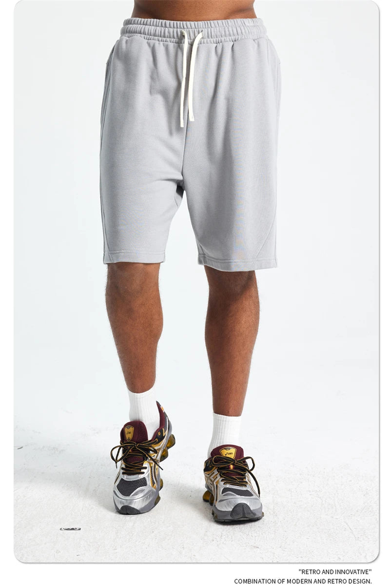 ZODF Trendy 2025 Men Summer Patchwork 345gsm Shorts Unisex Casual High Street Loose Fit Sport Solid Shorts Streetwears HY1053