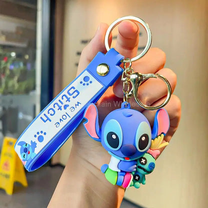Wholesale Anime Disney Keychain Mickey Mouse Minnie Lilo & Stitch Cartoon Keyring Key Chain Car Pendant Kids Toys Gift