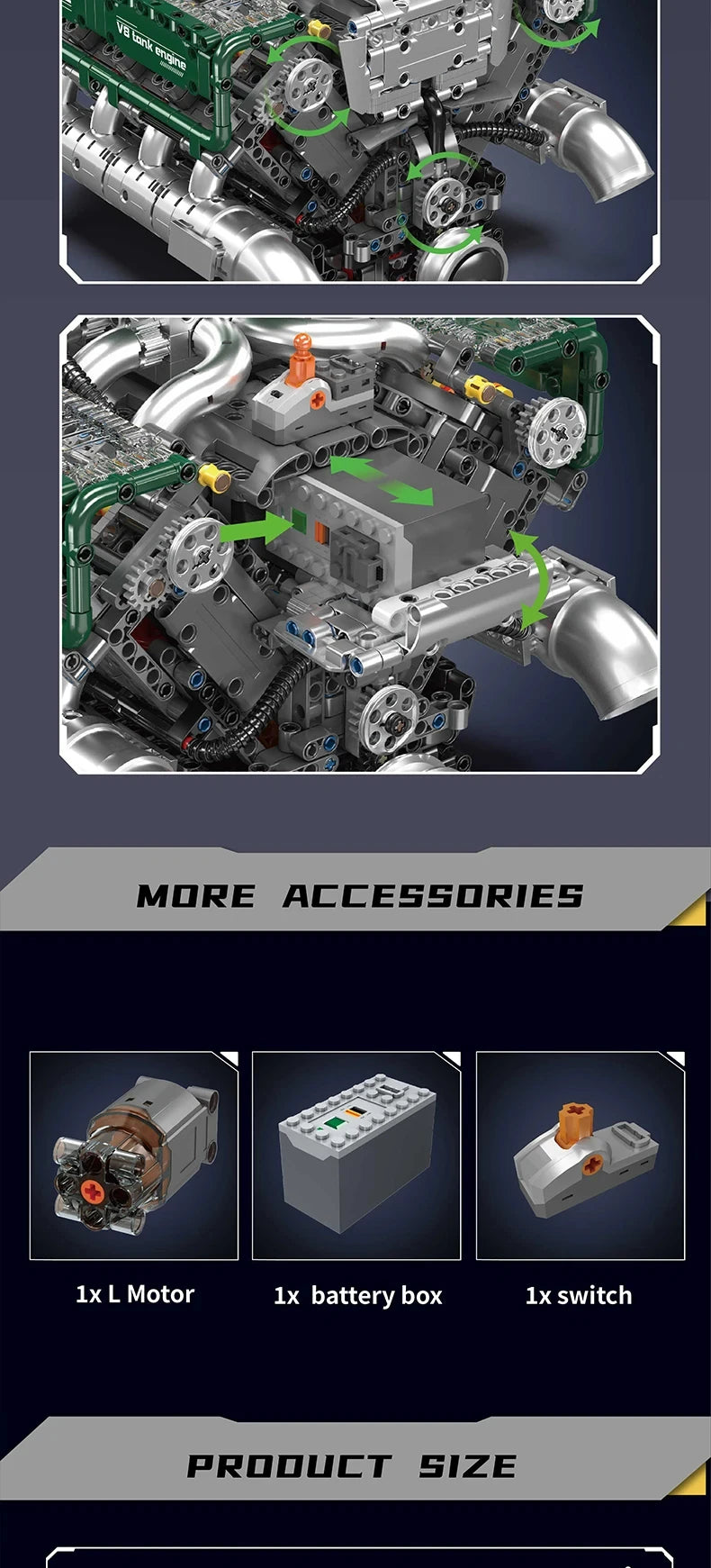 MOC Technik Electrically Driven No.V8 Engine Model Car Building Blocks Set Creative Educational Toy christmas Gifts for Boy Kids