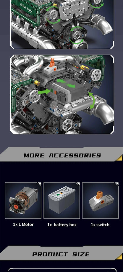 MOC Technik Electrically Driven No.V8 Engine Model Car Building Blocks Set Creative Educational Toy christmas Gifts for Boy Kids