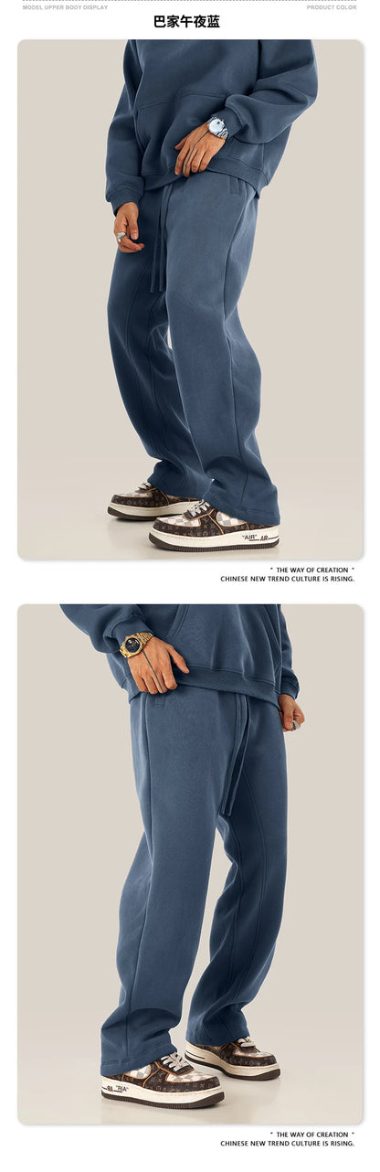 ZODF 345gsm Fleece Straight Pants for Men Unisex Loose Comfortable Sport Trousers Autumn Winter HY0864