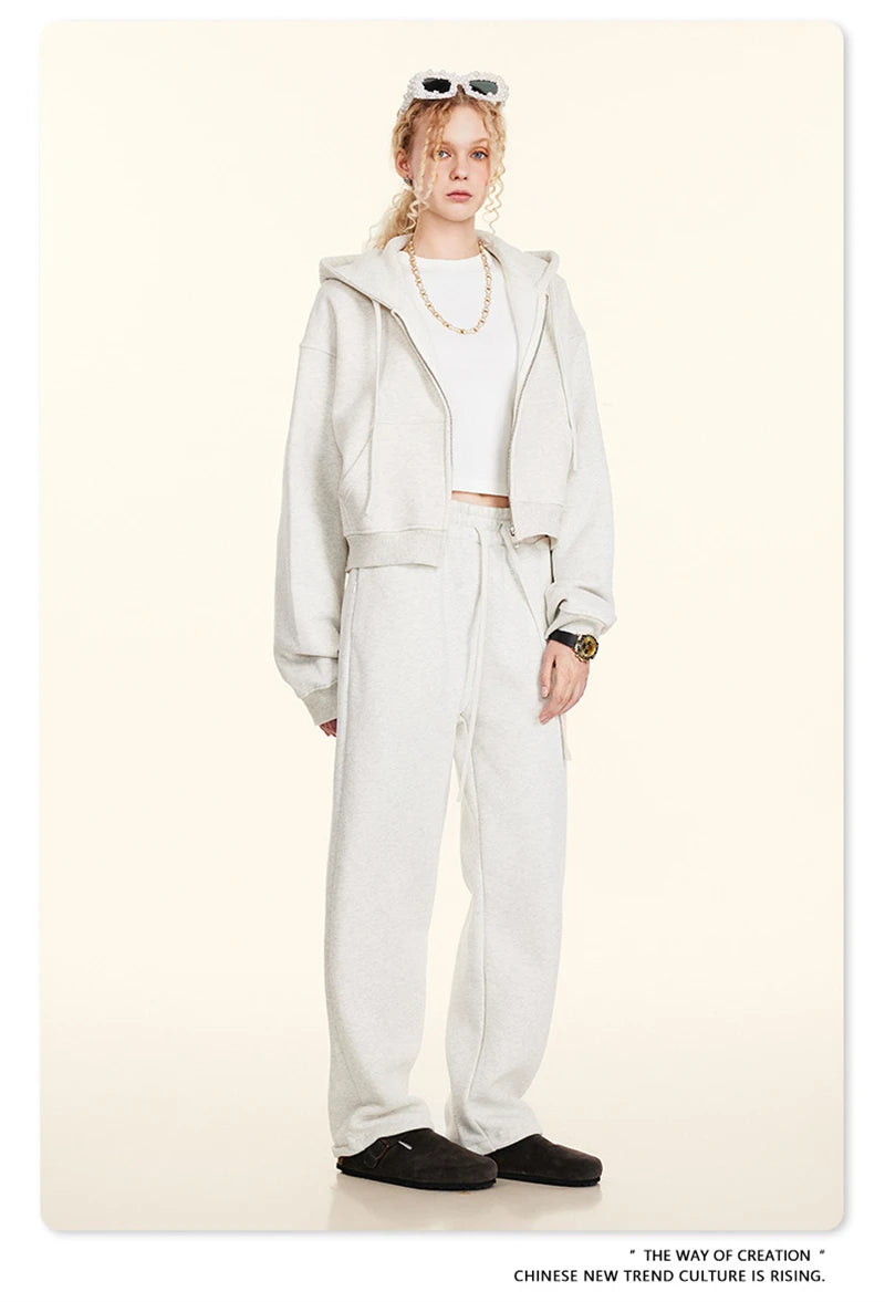 ZODF 2024 Winter Women Zipper Crop Hoodies Female Girls Solid 345gsm Warm Fleece Short Hooded Zip-Up Coat HY0911