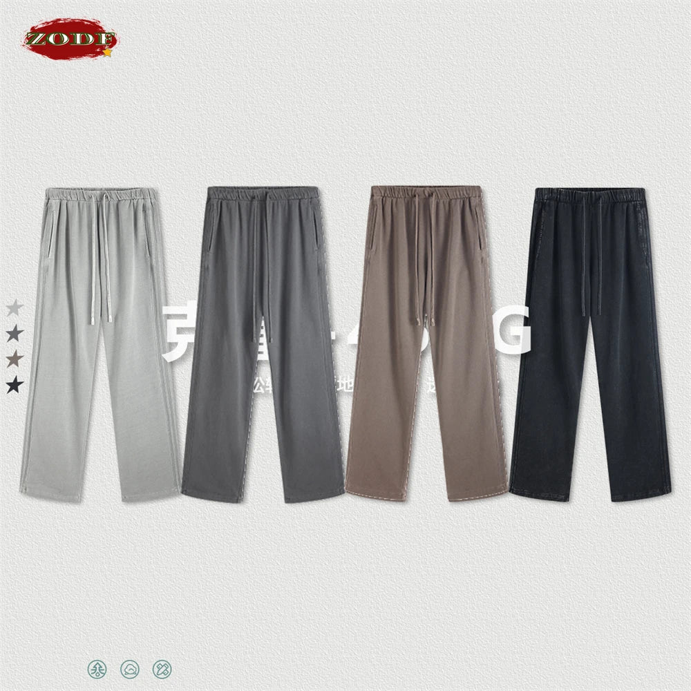 ZODF Fashion Autumn Winter Men Washed 450gsm Pants Unisex High Street Oversized Straight Trousers Streetwears HY0626