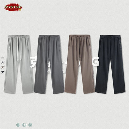 ZODF Fashion Autumn Winter Men Washed 450gsm Pants Unisex High Street Oversized Straight Trousers Streetwears HY0626
