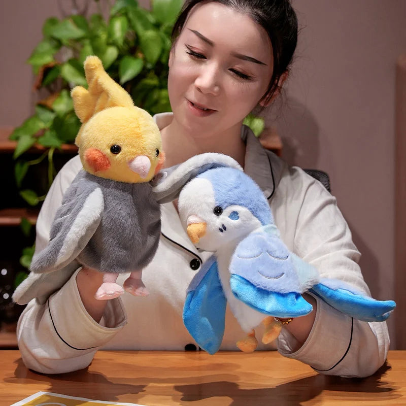 Kawaii Bird Hand Puppet Cute Parrot Cockatiel Budgie Soft Plush Toy Lovely Animal Plushies Parent-child Interactive Toys