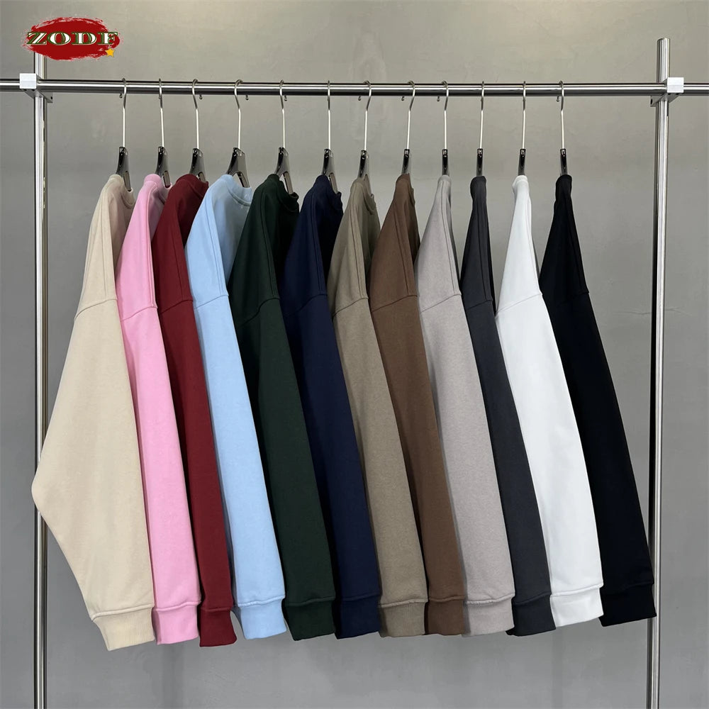 ZODF 2024 Autumn Winter Men's Basic O-Neck Sweatshirt Unisex Loose Solid 430gsm Terry Pullovers Streetwears HY0910