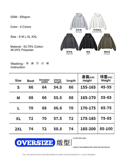 ZODF Fashion Winter Men 500gsm Fleece Hoodies Unisex Loose Fit Heavy Weight Thick Warm Hooded Pullovers Coats Streetwears HY0045