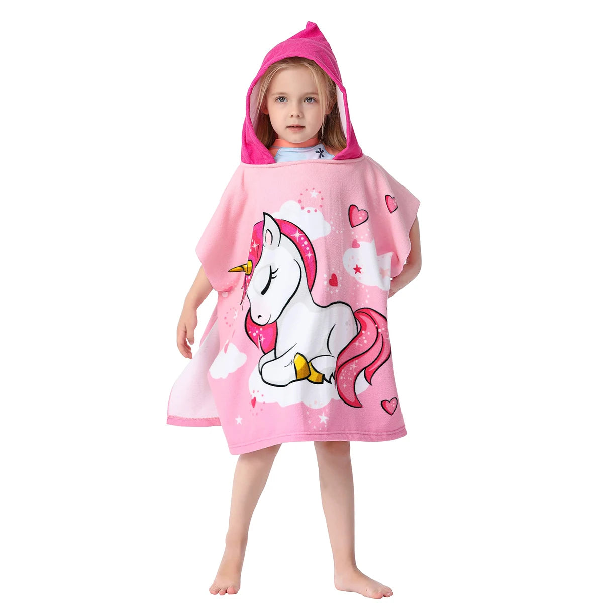 Bath Robe for Kids Bathing Towels Boys Hooded Microfiber Unicorn Beach Towel Robes Girls Stitch Cape Towels Poncho
