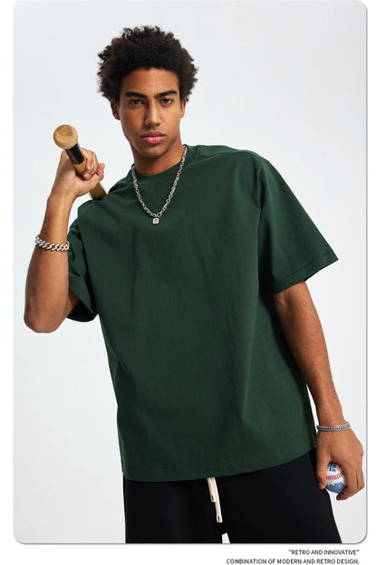 ZODF Trendy 2025 Men 275gsm Cotton T-Shirts Unisex Summer Patchwork Solid O Neck T Shirt Brand Tees HY1045