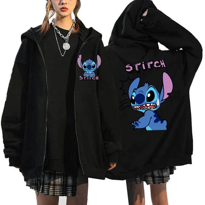 Women's Clothing Deals Aesthetic Youth Sweatshirts Black Zip Hoodies Disney Lilo & Stitch Winter Sweaters Women's Coats Jackets