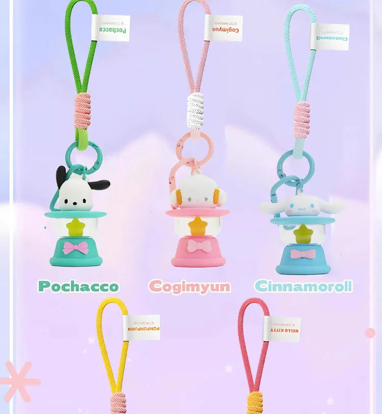 Original Sanrio Keychain Creative Hello Kitty Night Light Keyring Cinnamoroll My Melody Kuromi Key Chain Schoolbag Pendant Gifts