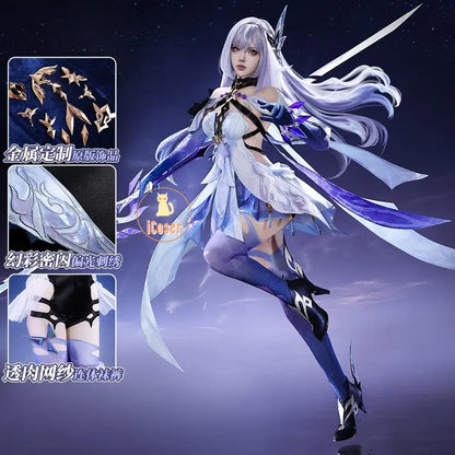 Genshin Impact Skirk Cosplay Costume Wig Dress Uniform Headwear Metal Accessories Festival Halloween Party for Women Girl iCoser