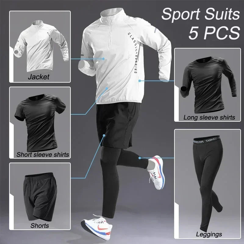 The Codex Sport Men’s Quick Dry Workout Jacket and Jogging Pants Set 1-5 Pcs Fitness Running Sportswear Track Suit