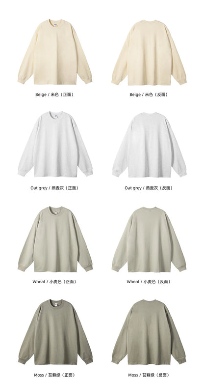 ZODF New 2025 Autumn Men 305gsm 100% Cotton T Shirt Unisex Loose Heavy Weight Basic Long Sleeve Solid T-Shirts Tops HY0634