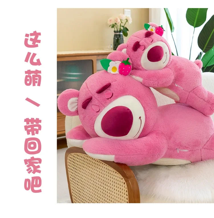 90cm Anime Toy Story Lots-o-Huggin Bear Plush Toy Kawaii Lying Sleeping Lotso Bear Plush Soft Stuffed Doll Pillow Birthday Gift