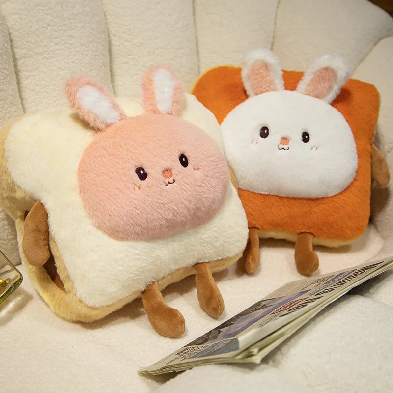 Plush Bread Pillow Kawaii Food Pig Rabbit Fox Toast Soft Doll Hand Warmer Home Decoration Cushion Kids Toys Birthday Gift