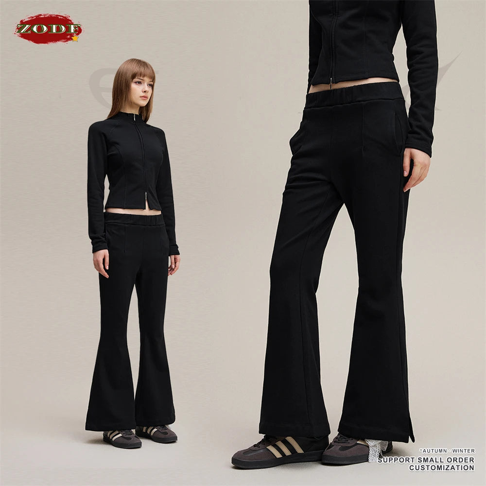 ZODF Women 2025 Autumn Sport Style Flared Pants Girls Female Mousse Muscle Sole Slimming Micro Yoga Trousers HY1095