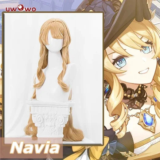 UWOWO Genshin Impact Navia Fontaine Cospaly Wig Light Yellow Long Hair