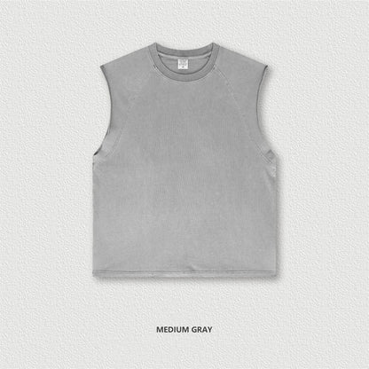 ZODF American Retro Men Washed Solid Tank Tops Women Unisex Loose Edge 275gsm Cotton Sleeveless Tees Brand Streetwears HY0503