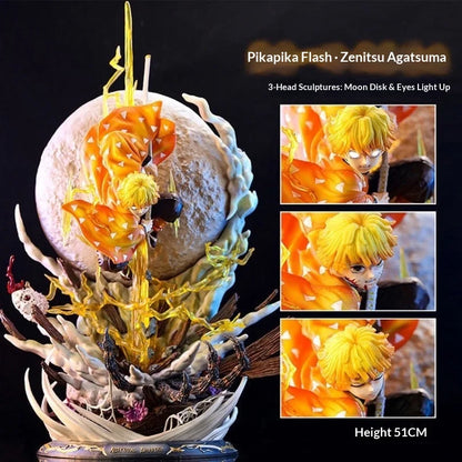 51cm Anime Figure Demon Slayer Agatsuma Zenitsu Model Doll Kimetsu No Yaiba Gk Action Figure Luminous Room Decor Adult Toy Gift