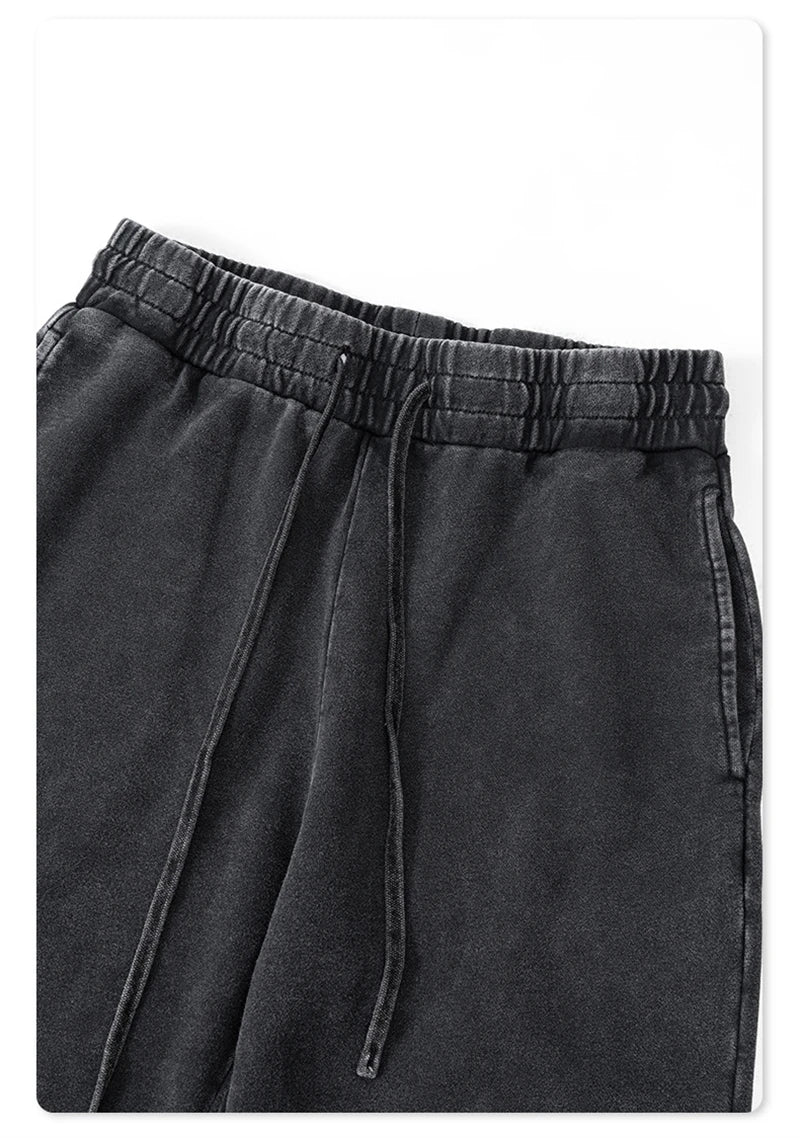 ZODF Retro Men Autumn Washed 380gsm Cotton Unisex High Street Oversized Solid Sport Straight Pants HY0885